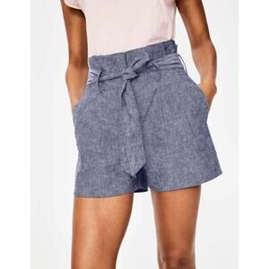 NWT Boden SZ 16 St Ives Linen Blend Paperbag Waist Denim Shorts UK 20 NEW